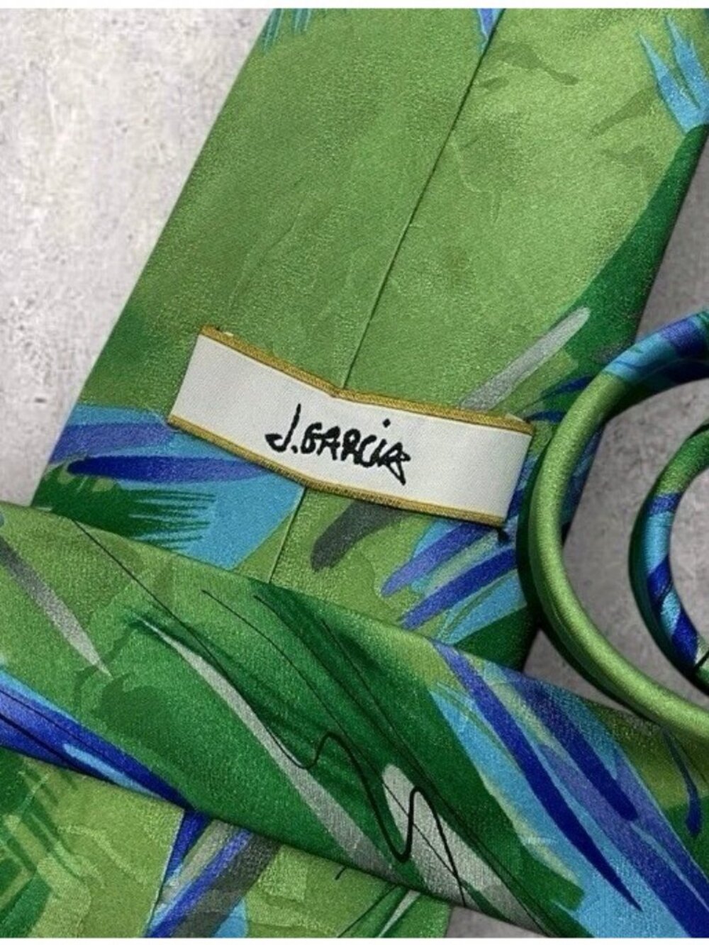 J. GARCIA Men's Silk Tie LUXURY Green Blue Purple Geometric Art W:3.2" EUC - Picture 2 of 5